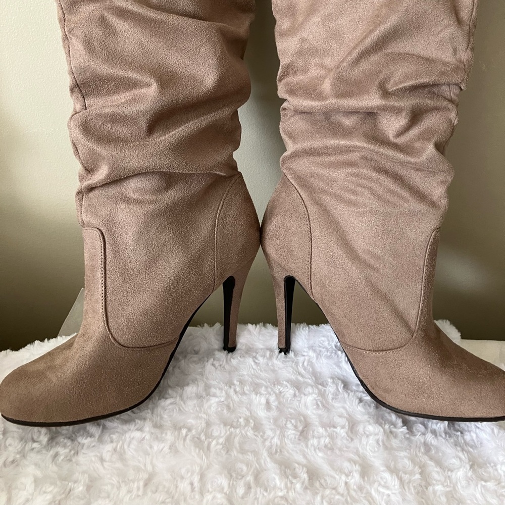 Shoe dazzle Taupe Color Tall Slouch Boots.
